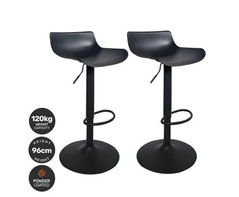 2PCE Bar Stool Black Powder Coated Swivel Seat Stylish Modern