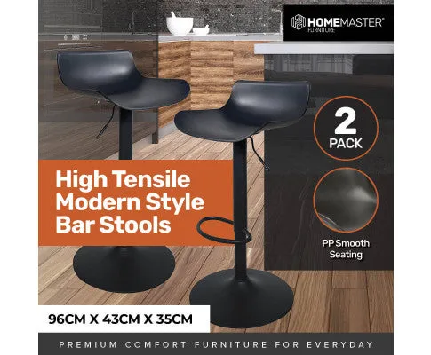 2PCE Bar Stool Black Powder Coated Swivel Seat Stylish Modern