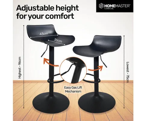 2PCE Bar Stool Black Powder Coated Swivel Seat Stylish Modern