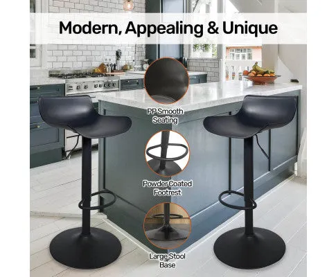 2PCE Bar Stool Black Powder Coated Swivel Seat Stylish Modern