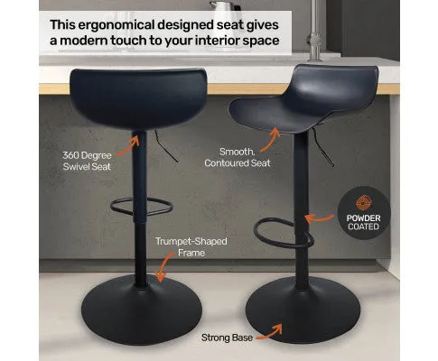 2PCE Bar Stool Black Powder Coated Swivel Seat Stylish Modern