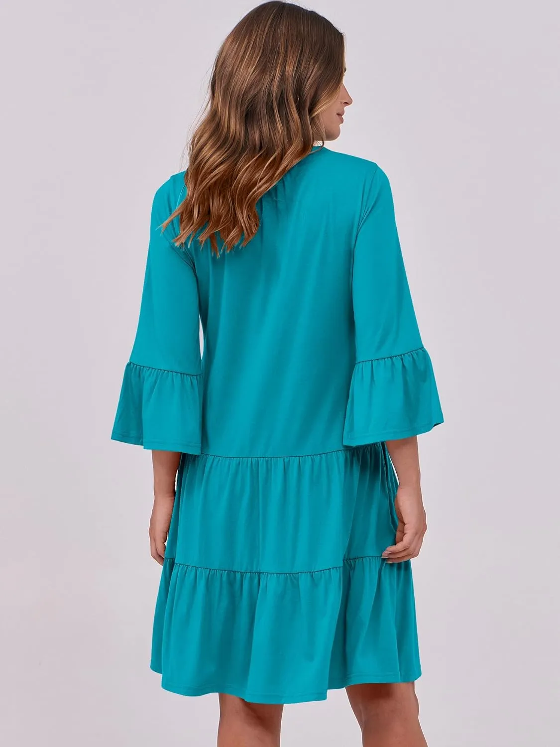 ANRABESS Women Summer Mini Dress V Neck Swing Tiered A Line Short Casual Beach Dresses with Pockets 2025 Vacation