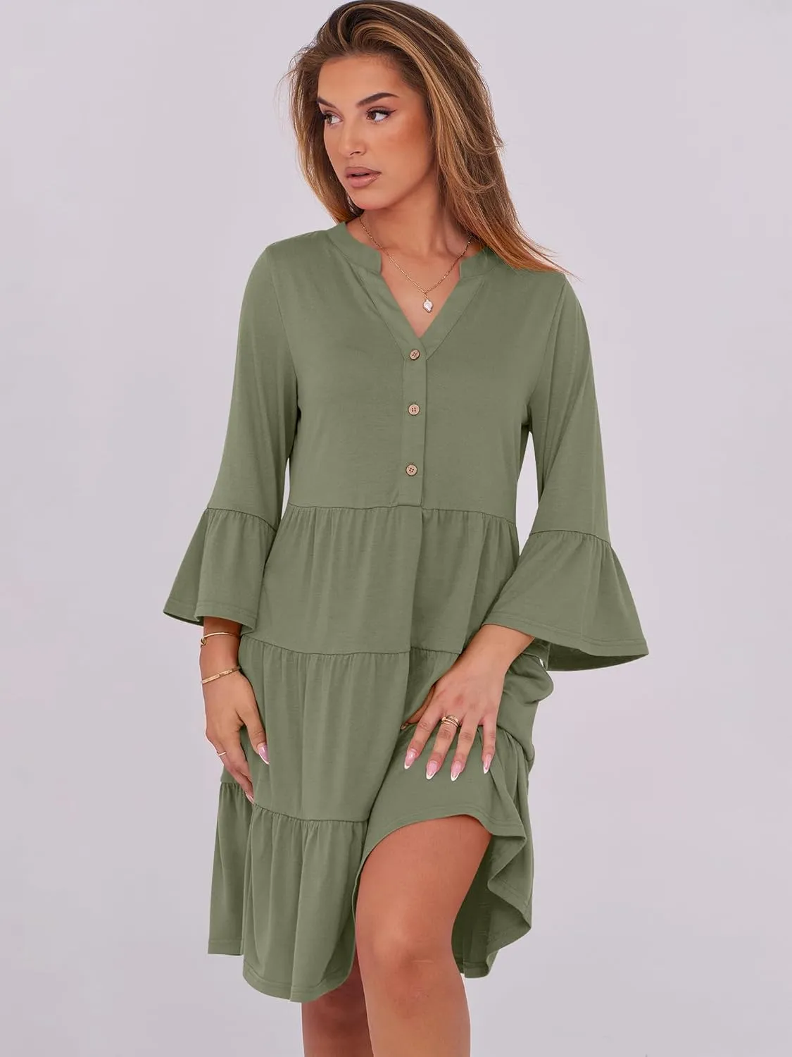 ANRABESS Women Summer Mini Dress V Neck Swing Tiered A Line Short Casual Beach Dresses with Pockets 2025 Vacation