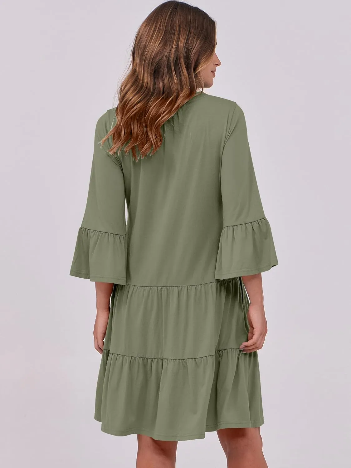ANRABESS Women Summer Mini Dress V Neck Swing Tiered A Line Short Casual Beach Dresses with Pockets 2025 Vacation