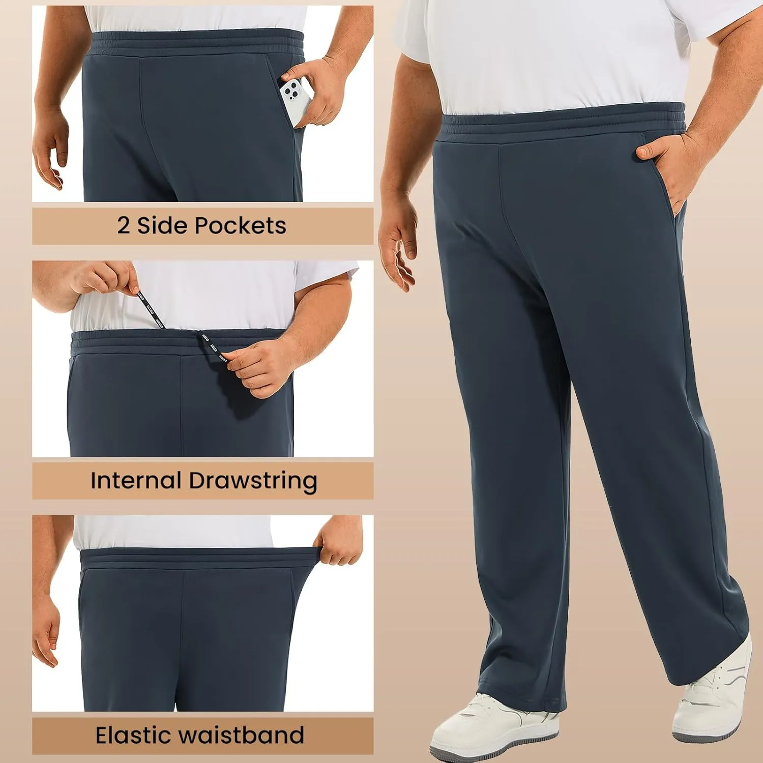 Big Mens Fleece Sweatpants 32" Inseam Water-Resistant Joggers Warm-up 3XL-6XL