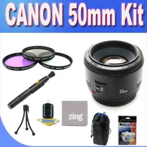 Canon EF 50mm f/1.8 II Camera Lens   3 Piece Filter Kit w/Case   Lens Pouch   Microfiber Cleaning Cloth   Lens Pen Cleaner   Accessory Saver Bundle