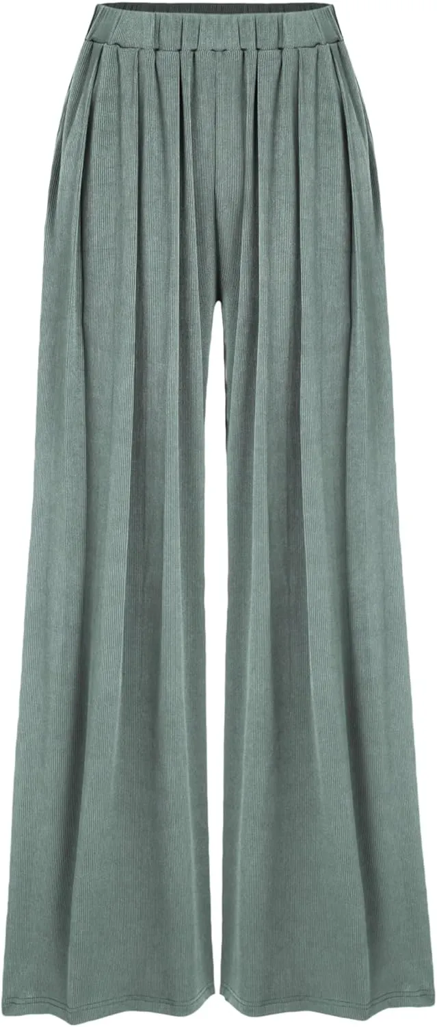 CIDER Wide Leg Palazzo Pants for Women with Pockets Elastic Business Causal Pants Women Summer for Beach Travel Trousers
