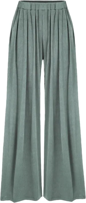 CIDER Wide Leg Palazzo Pants for Women with Pockets Elastic Business Causal Pants Women Summer for Beach Travel Trousers