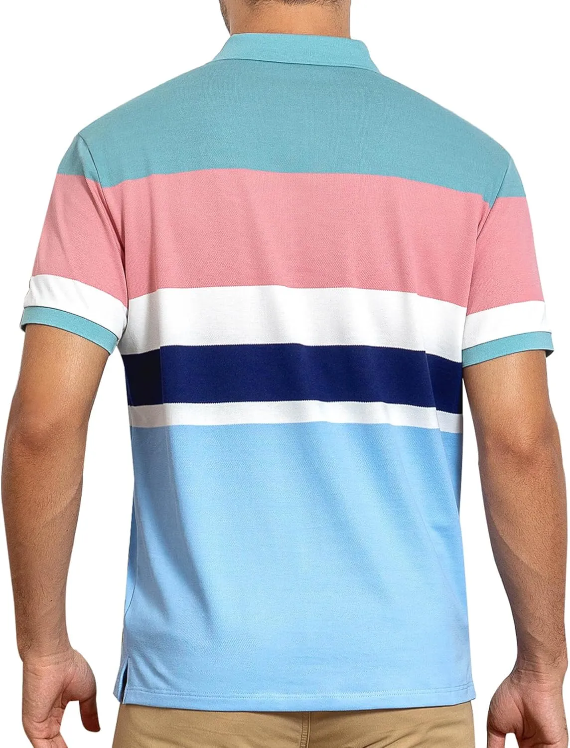 Cotton Short Sleeve Striped Polo Shirts for Men Pique Golf Shirts