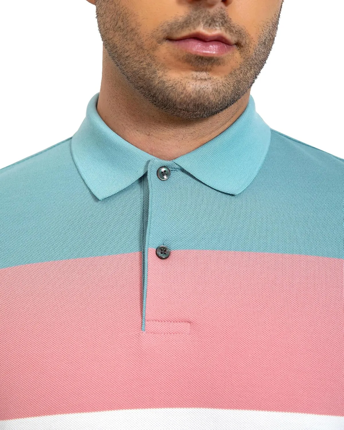Cotton Short Sleeve Striped Polo Shirts for Men Pique Golf Shirts