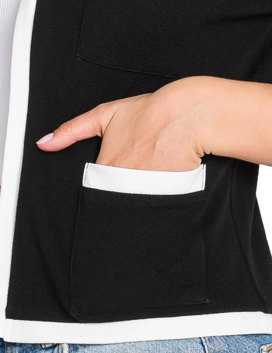 DOUBLJU Casual Open Front Crop Blazers 3/4 Sleeve Round Neck Formal Cropped Jackets for Womens with Plus Size Business Work