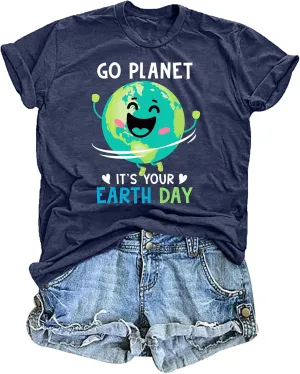 Earth Day Shirt Women Go Planet Its Your Earth Day T-Shirt Graphic Protect The Environment Tee Nature Lover Tops