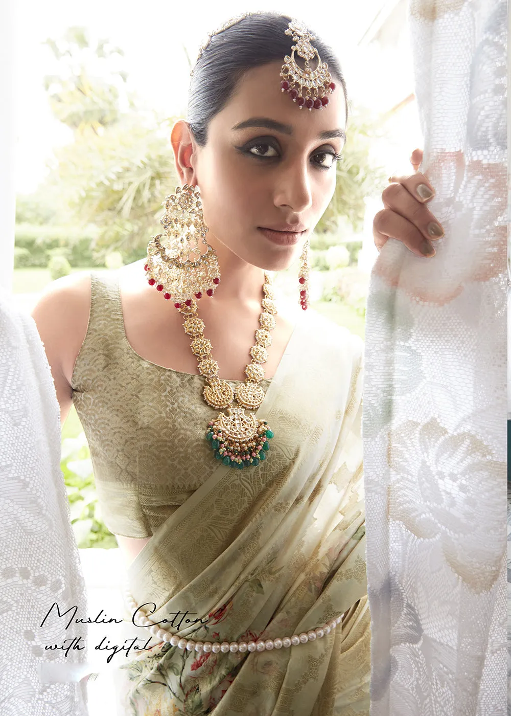 Enchanting Pista Green Floral Printed Soft Silk Designer Saree