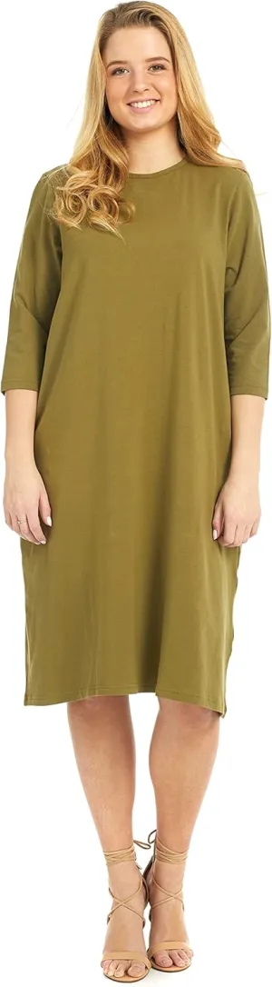 ESTEEZ Comfy Casual Cotton Loose T-Shirt Dress with Pockets for Women