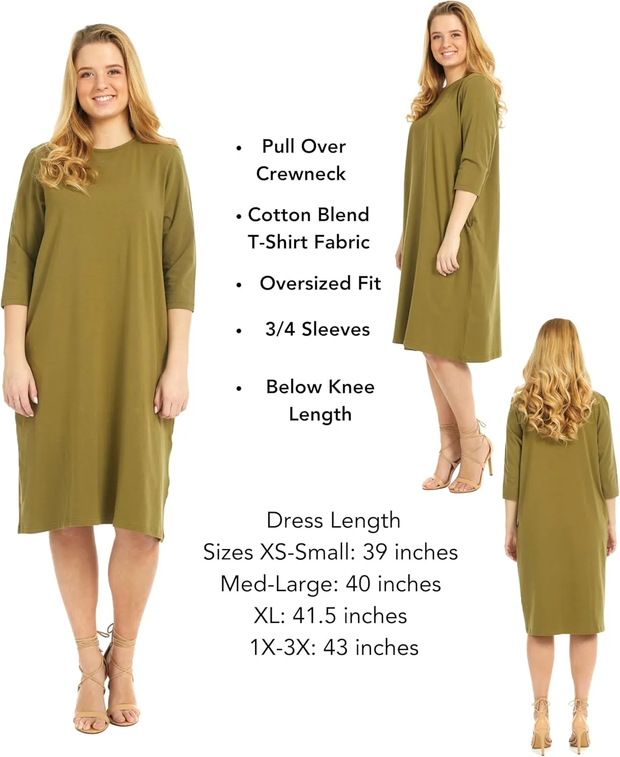 ESTEEZ Comfy Casual Cotton Loose T-Shirt Dress with Pockets for Women