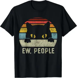 Ew People Retro Cat Funny Vintage Anti Social Introvert T-Shirt