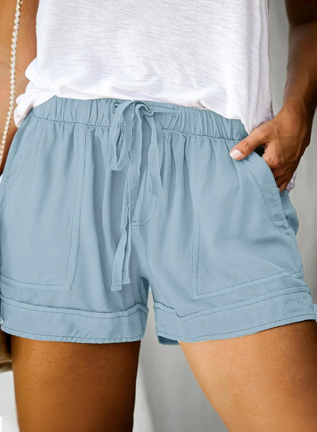 Eytino Womens Plus Size Comfy Drawstring Casual Elastic Waist Pocketed Shorts,1X-5X