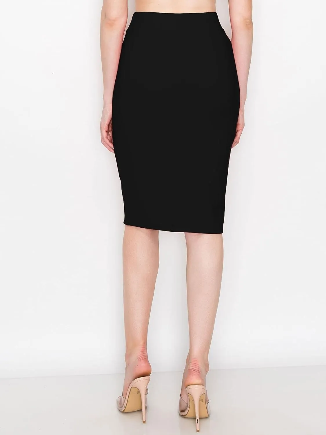 FashionMille Women Slim Fit Comfy Stretchy Bodycon High Waist Pencil Skirt with Slit