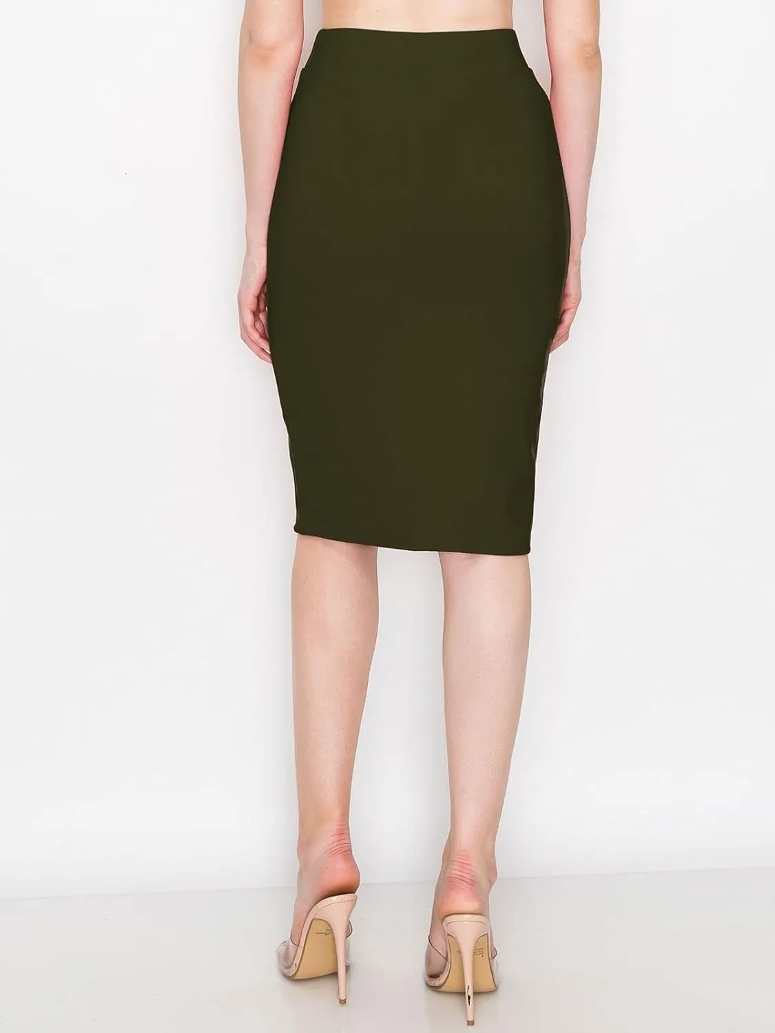 FashionMille Women Slim Fit Comfy Stretchy Bodycon High Waist Pencil Skirt with Slit