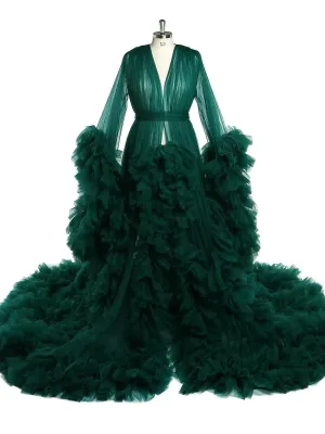Front Open Ruffles Evening Luxury Robe