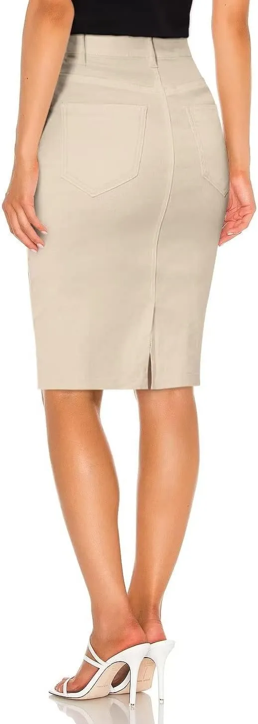 Hybrid & Company Women's Super Comfy Ultra Stretch Skirt Knee Length with Pockets