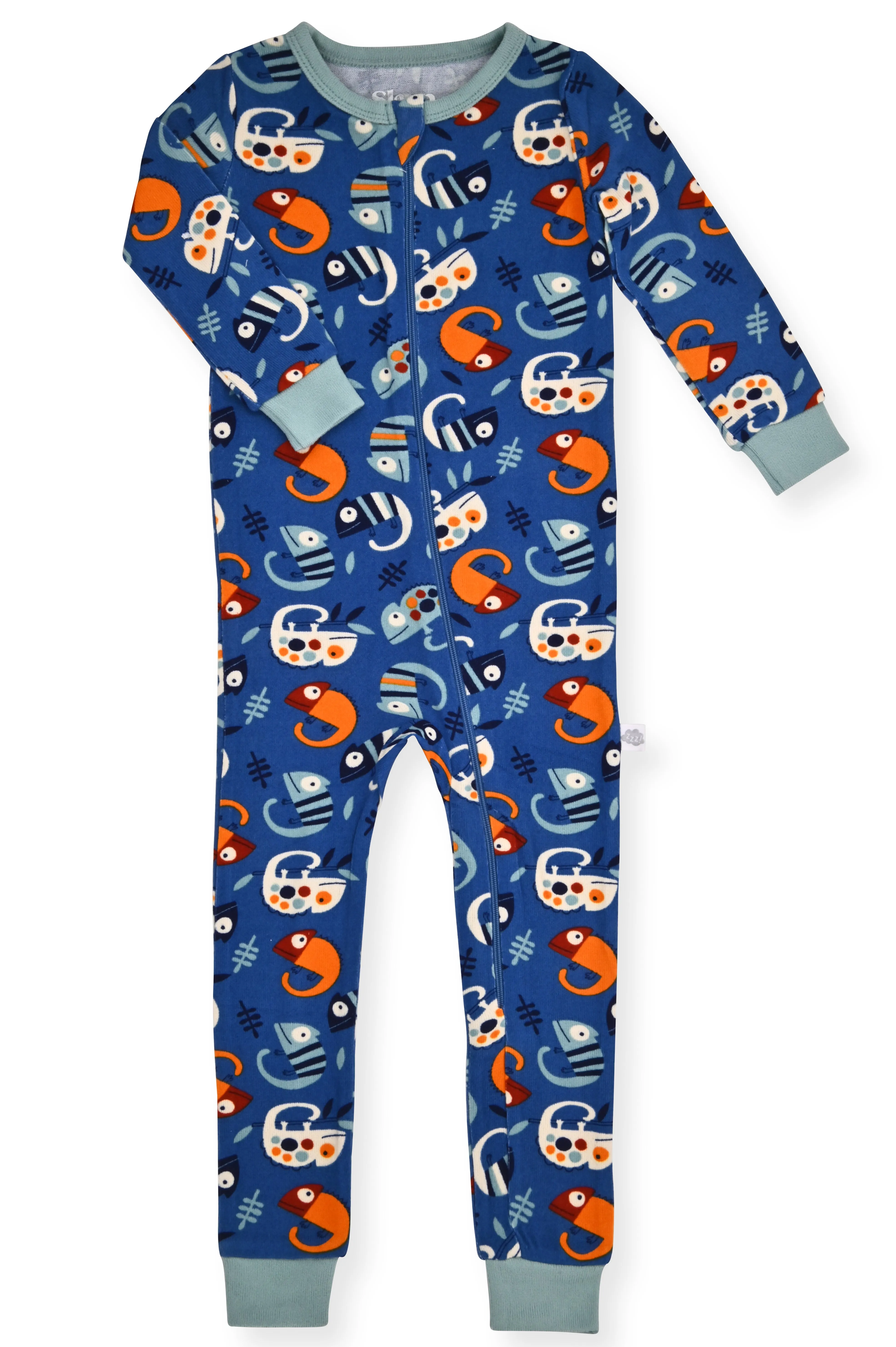 Infant Boys Super Soft Snuggle Jersey Zip-Up Coverall Pajama with Blankey Buddy- Chameleons.