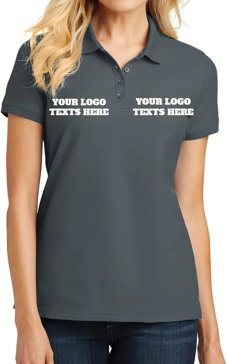 INK STITCH L100 Ladies Custom Stitching Embroidery Logo Text Design Your Own Core Pique Polo Shirts