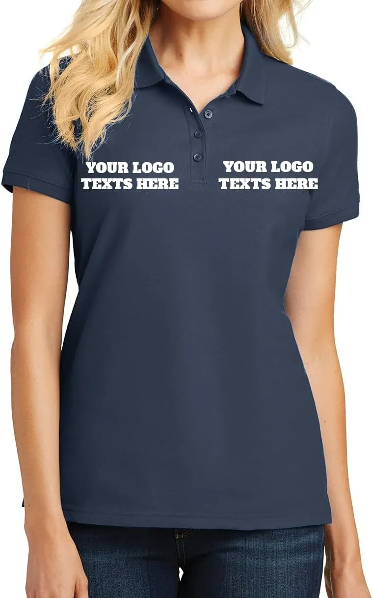 INK STITCH L100 Ladies Custom Stitching Embroidery Logo Text Design Your Own Core Pique Polo Shirts