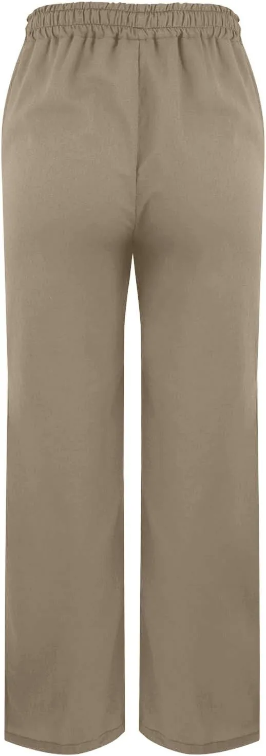 Linen Pants Women High Waisted Elastic Drawstring Beach Pants Casual Loose Lightweight Wide Leg Trousers with Pockets
