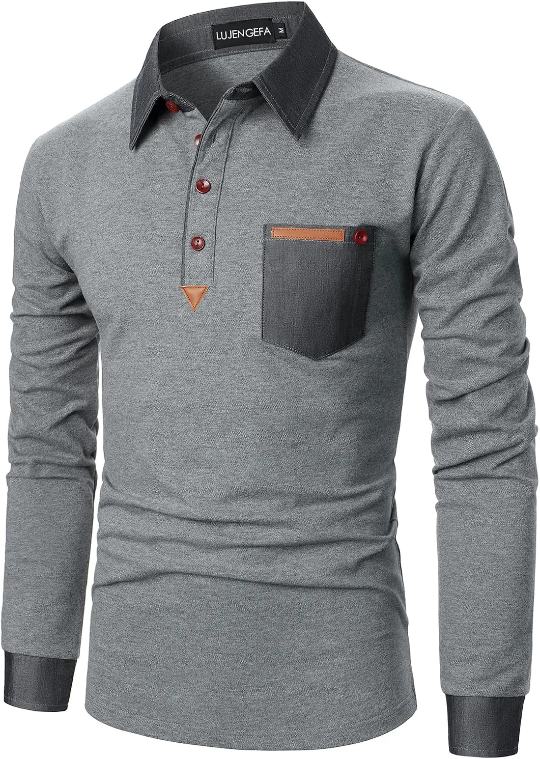 Long Sleeve Polo Shirts for Men Stylish Patchwork Contrasting Color Golf Polos Cotton Polo Shirt Tops with Pocket