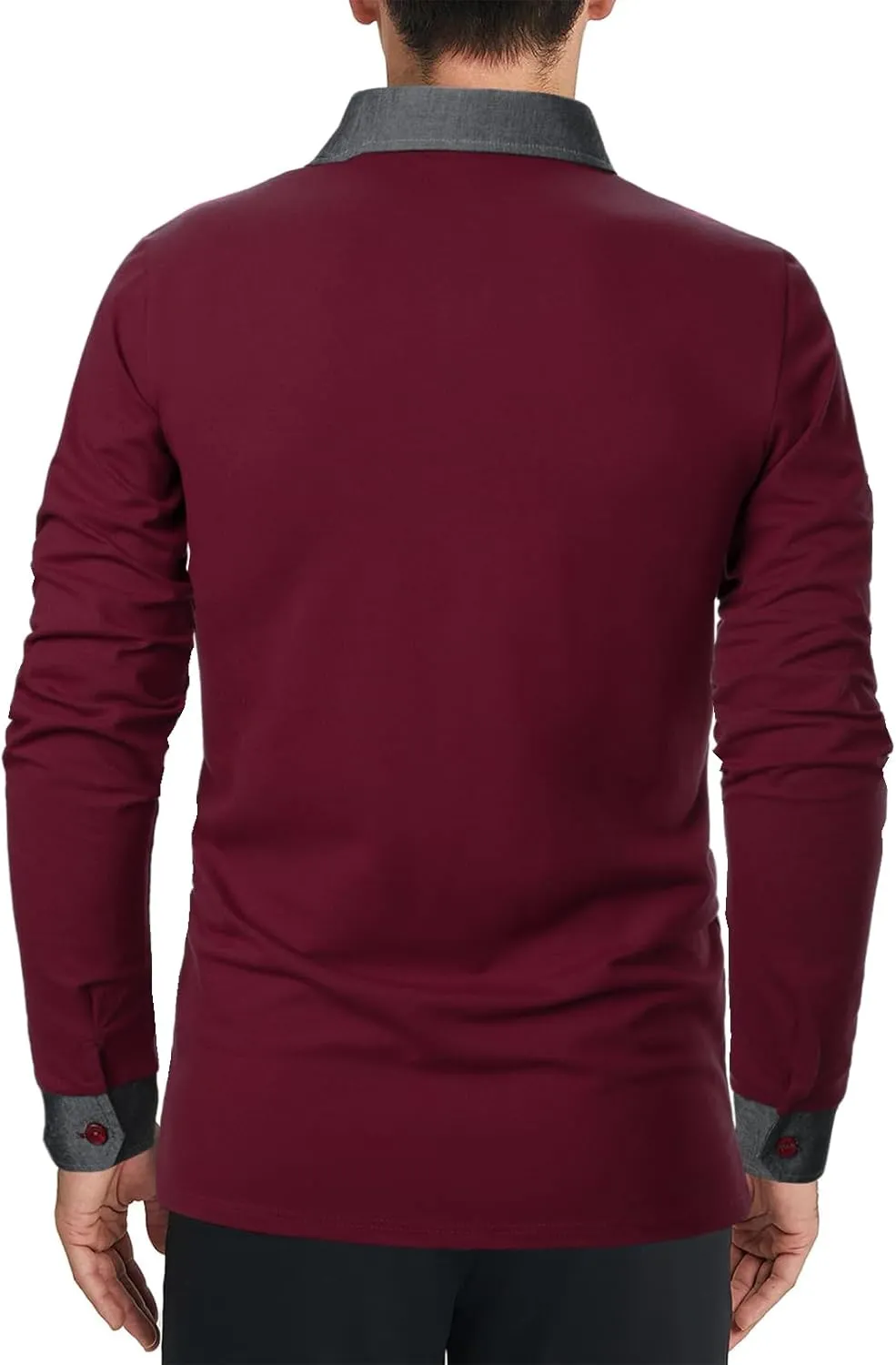 Long Sleeve Polo Shirts for Men Stylish Patchwork Contrasting Color Golf Polos Cotton Polo Shirt Tops with Pocket