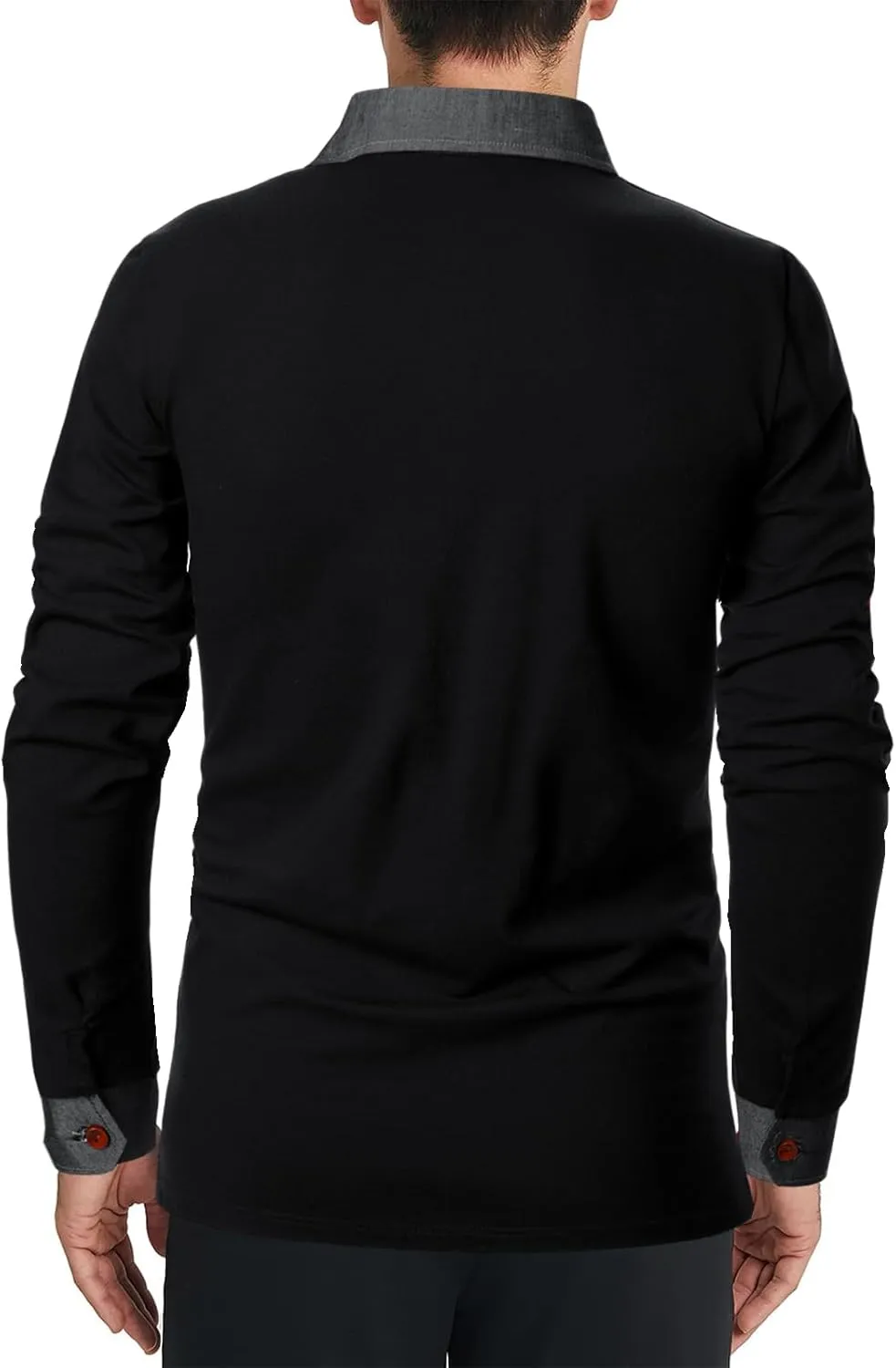 Long Sleeve Polo Shirts for Men Stylish Patchwork Contrasting Color Golf Polos Cotton Polo Shirt Tops with Pocket