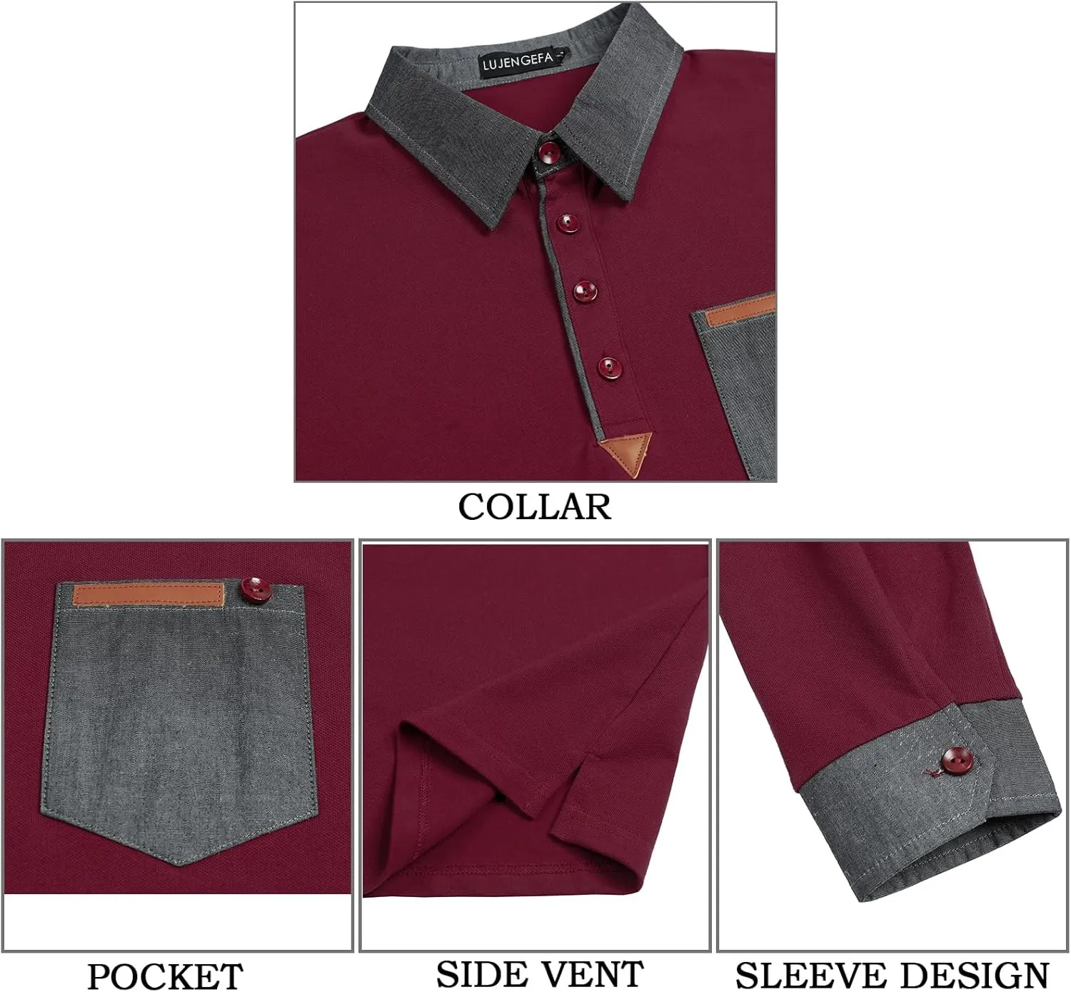 Long Sleeve Polo Shirts for Men Stylish Patchwork Contrasting Color Golf Polos Cotton Polo Shirt Tops with Pocket