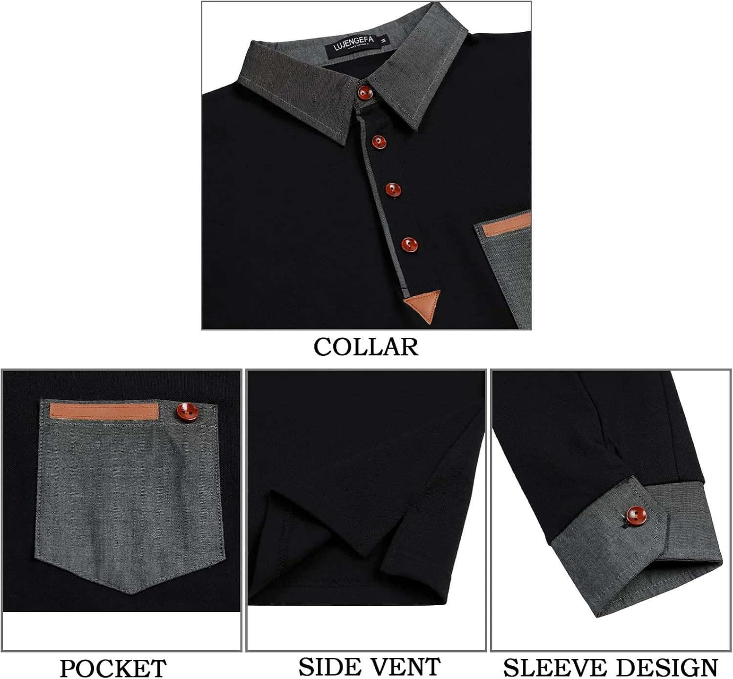 Long Sleeve Polo Shirts for Men Stylish Patchwork Contrasting Color Golf Polos Cotton Polo Shirt Tops with Pocket