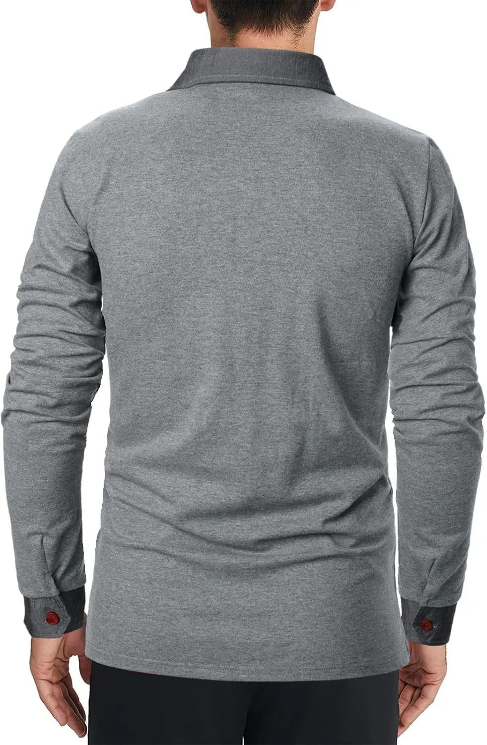 Long Sleeve Polo Shirts for Men Stylish Patchwork Contrasting Color Golf Polos Cotton Polo Shirt Tops with Pocket