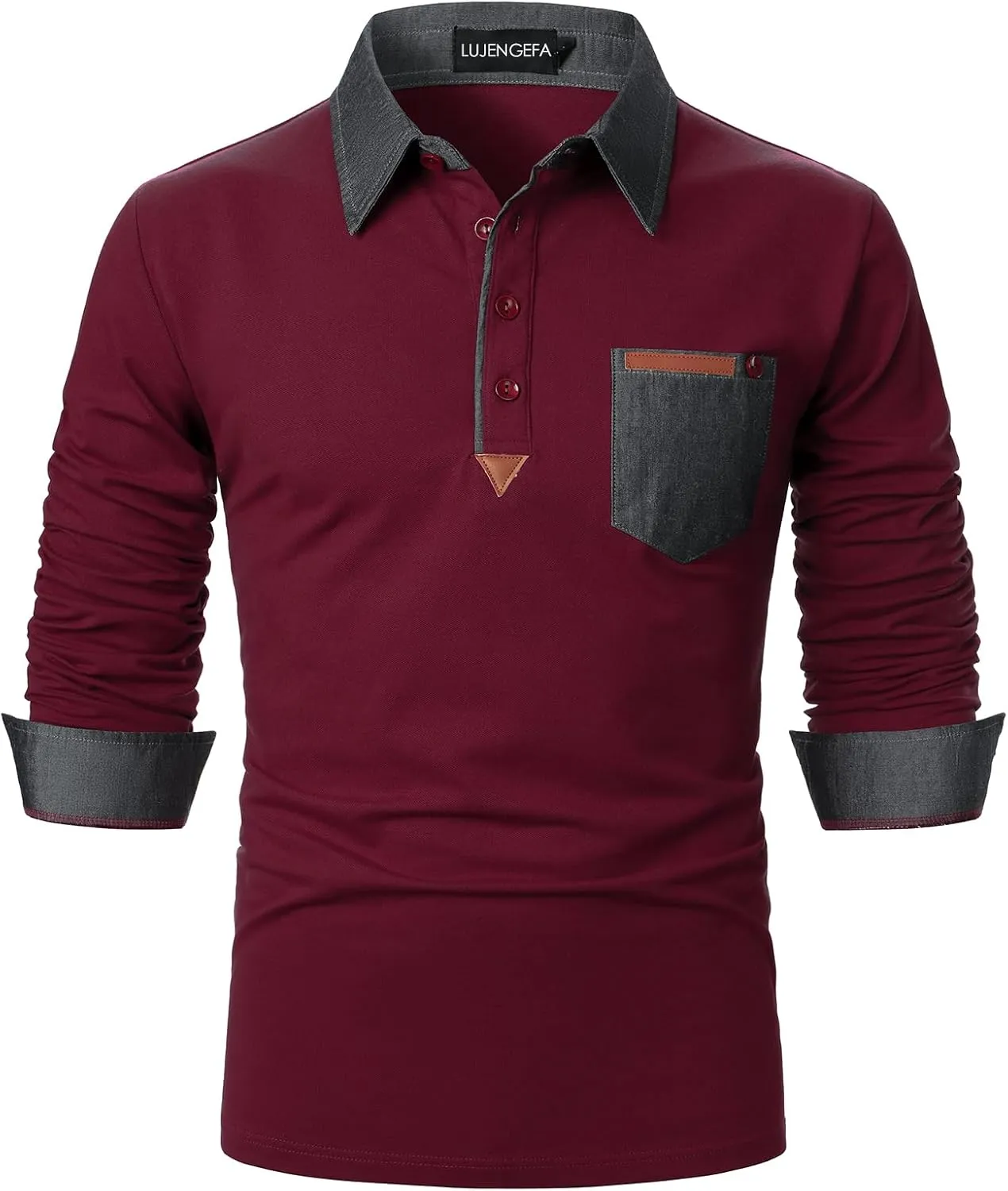 Long Sleeve Polo Shirts for Men Stylish Patchwork Contrasting Color Golf Polos Cotton Polo Shirt Tops with Pocket