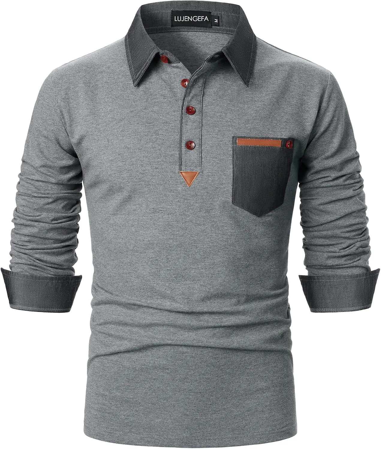 Long Sleeve Polo Shirts for Men Stylish Patchwork Contrasting Color Golf Polos Cotton Polo Shirt Tops with Pocket