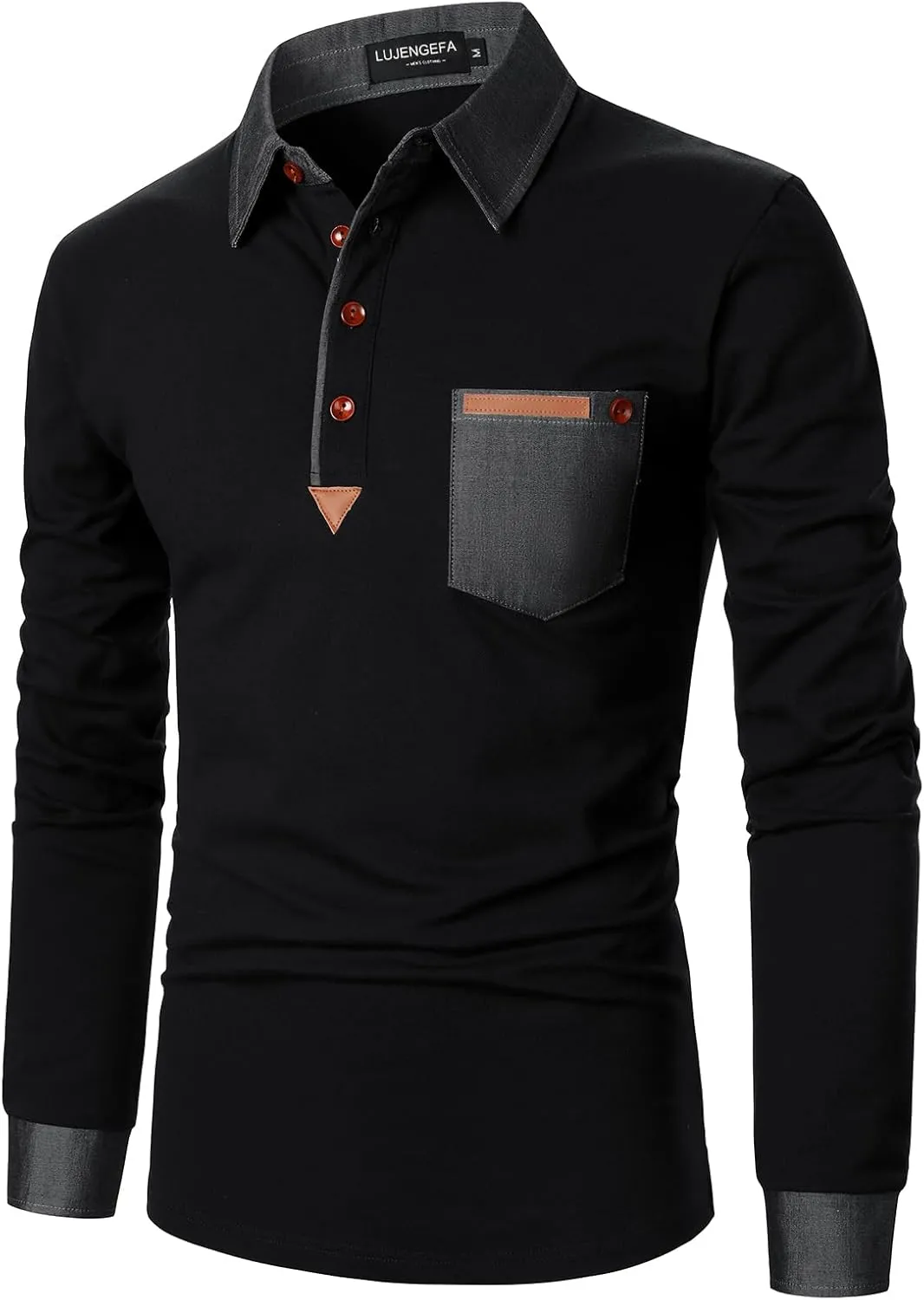 Long Sleeve Polo Shirts for Men Stylish Patchwork Contrasting Color Golf Polos Cotton Polo Shirt Tops with Pocket