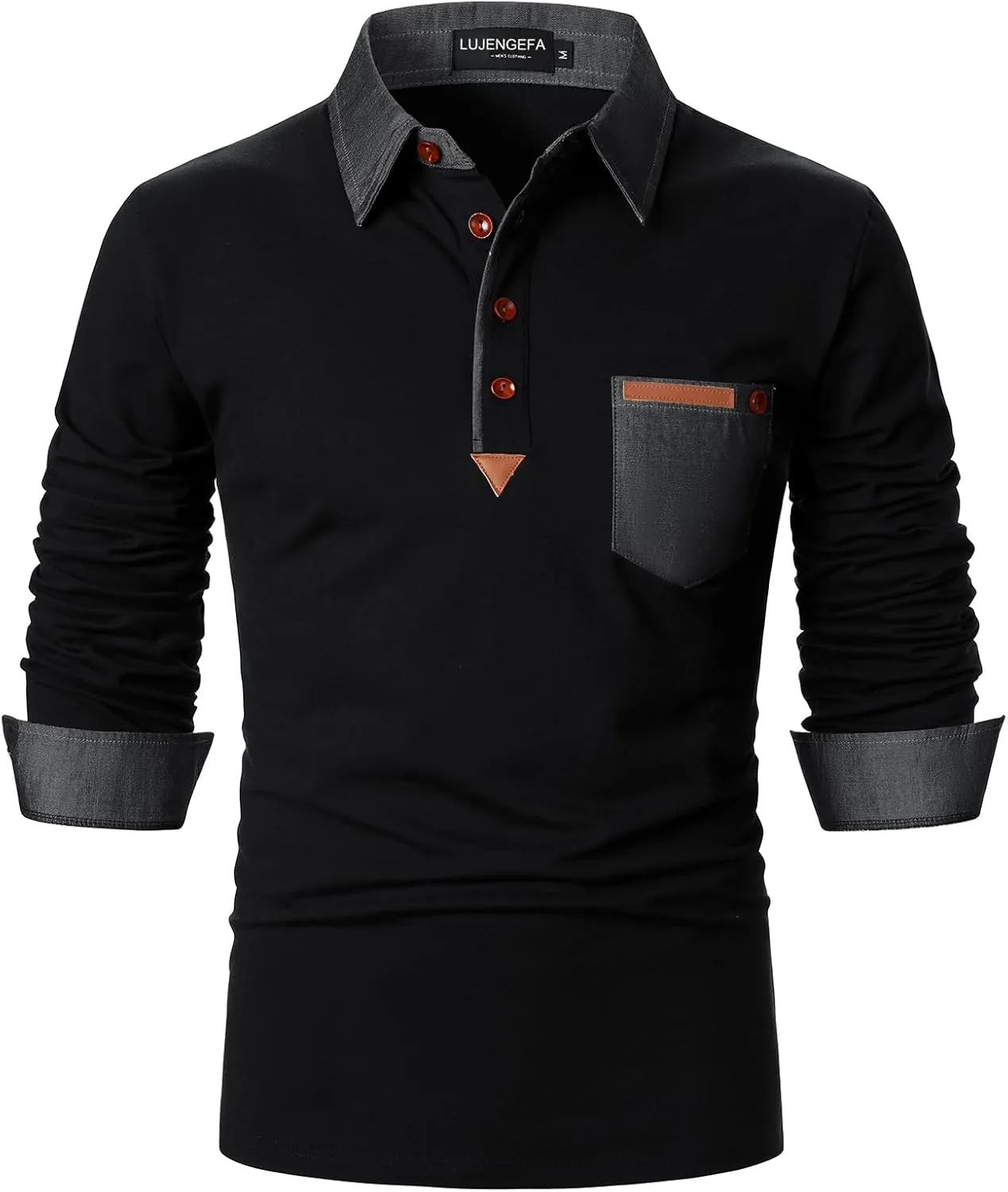 Long Sleeve Polo Shirts for Men Stylish Patchwork Contrasting Color Golf Polos Cotton Polo Shirt Tops with Pocket