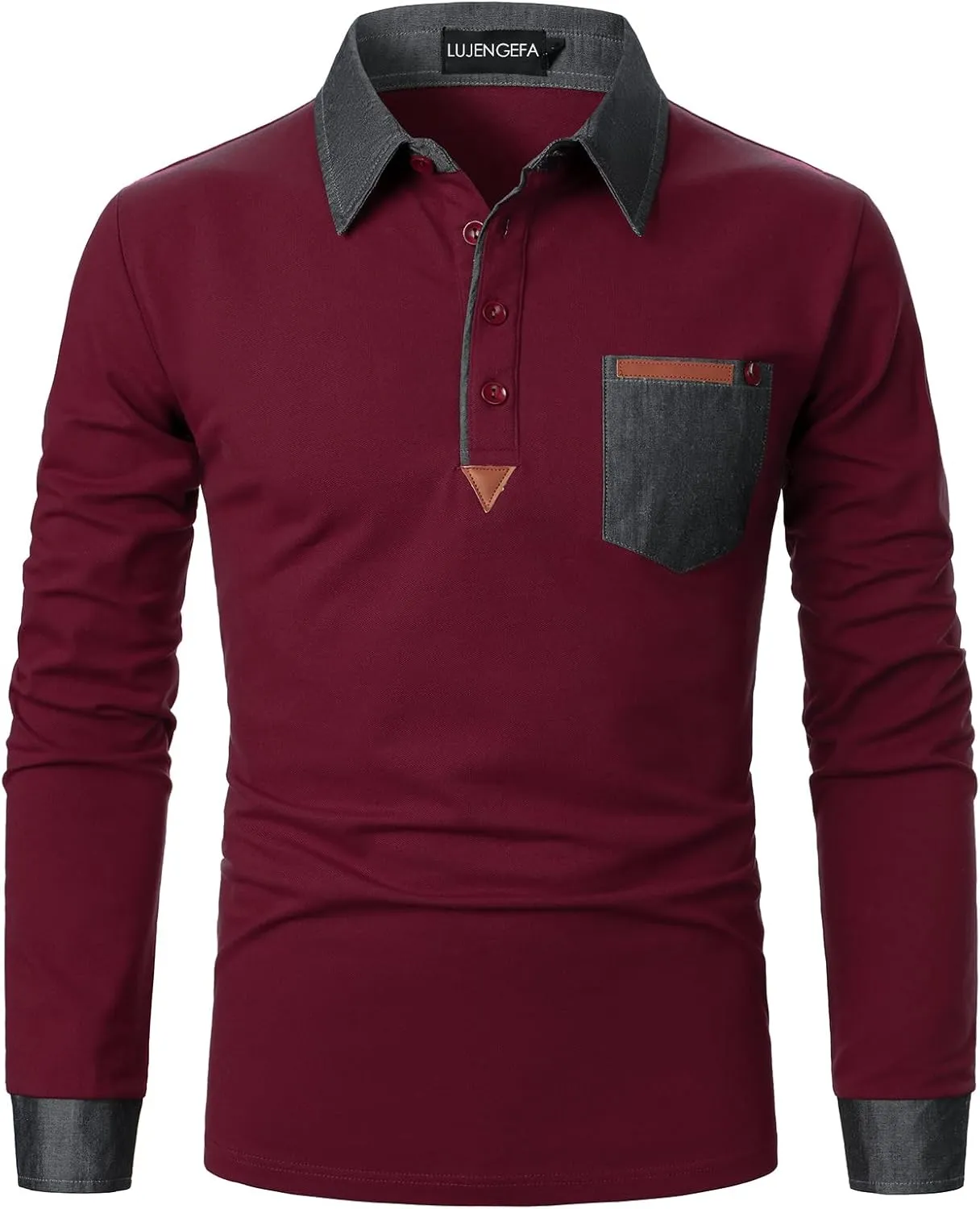 Long Sleeve Polo Shirts for Men Stylish Patchwork Contrasting Color Golf Polos Cotton Polo Shirt Tops with Pocket