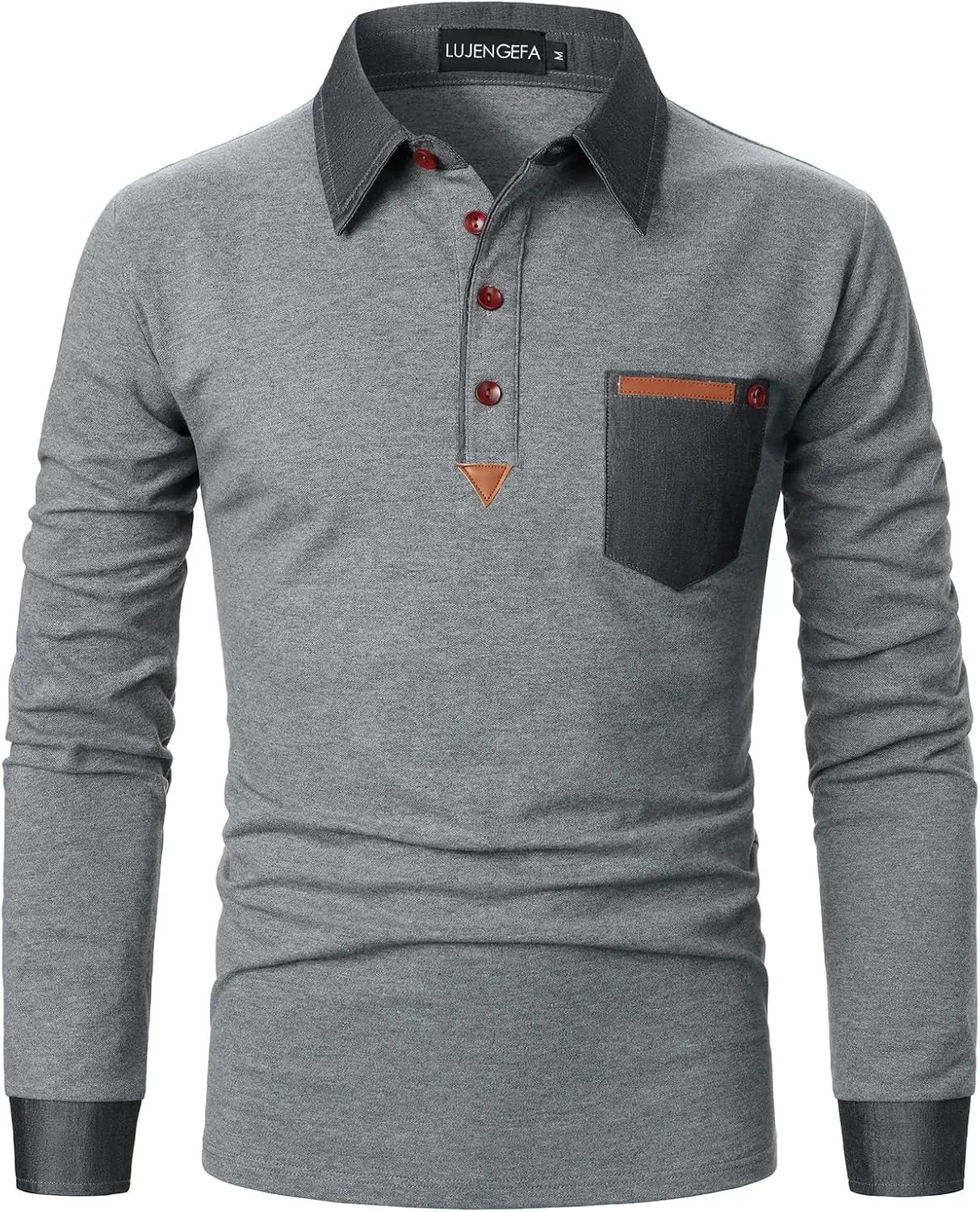 Long Sleeve Polo Shirts for Men Stylish Patchwork Contrasting Color Golf Polos Cotton Polo Shirt Tops with Pocket