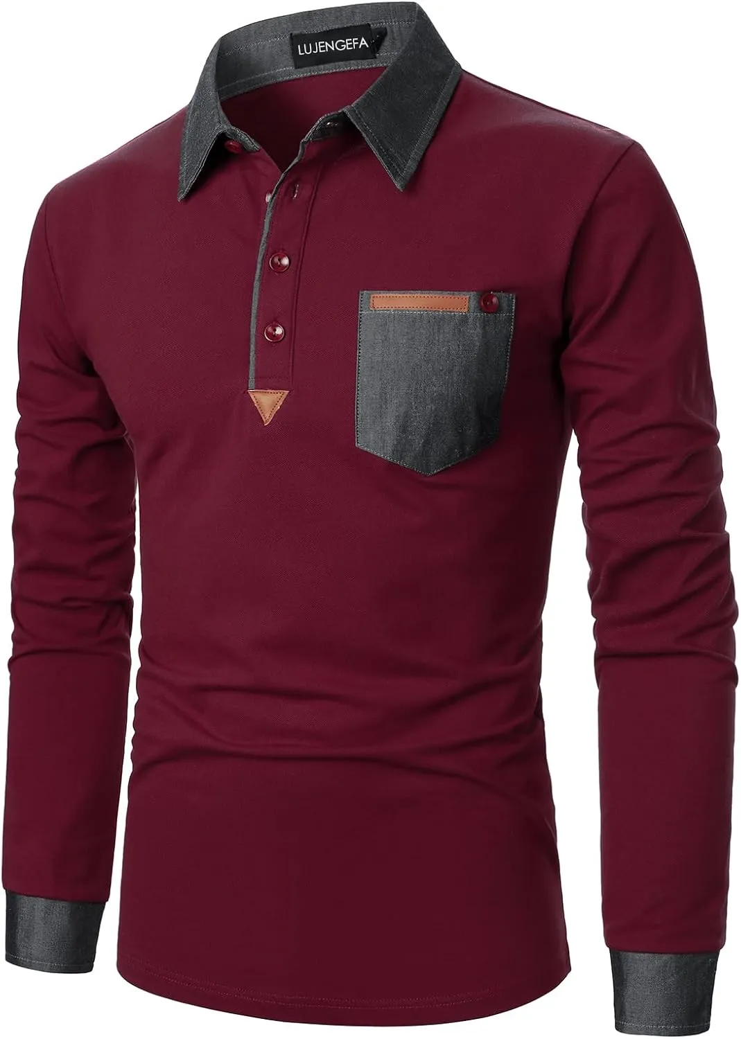 Long Sleeve Polo Shirts for Men Stylish Patchwork Contrasting Color Golf Polos Cotton Polo Shirt Tops with Pocket