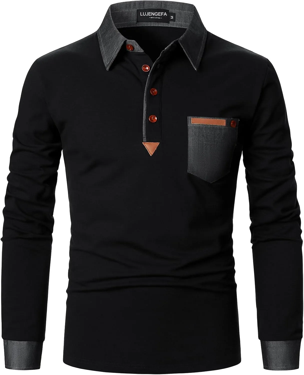 Long Sleeve Polo Shirts for Men Stylish Patchwork Contrasting Color Golf Polos Cotton Polo Shirt Tops with Pocket