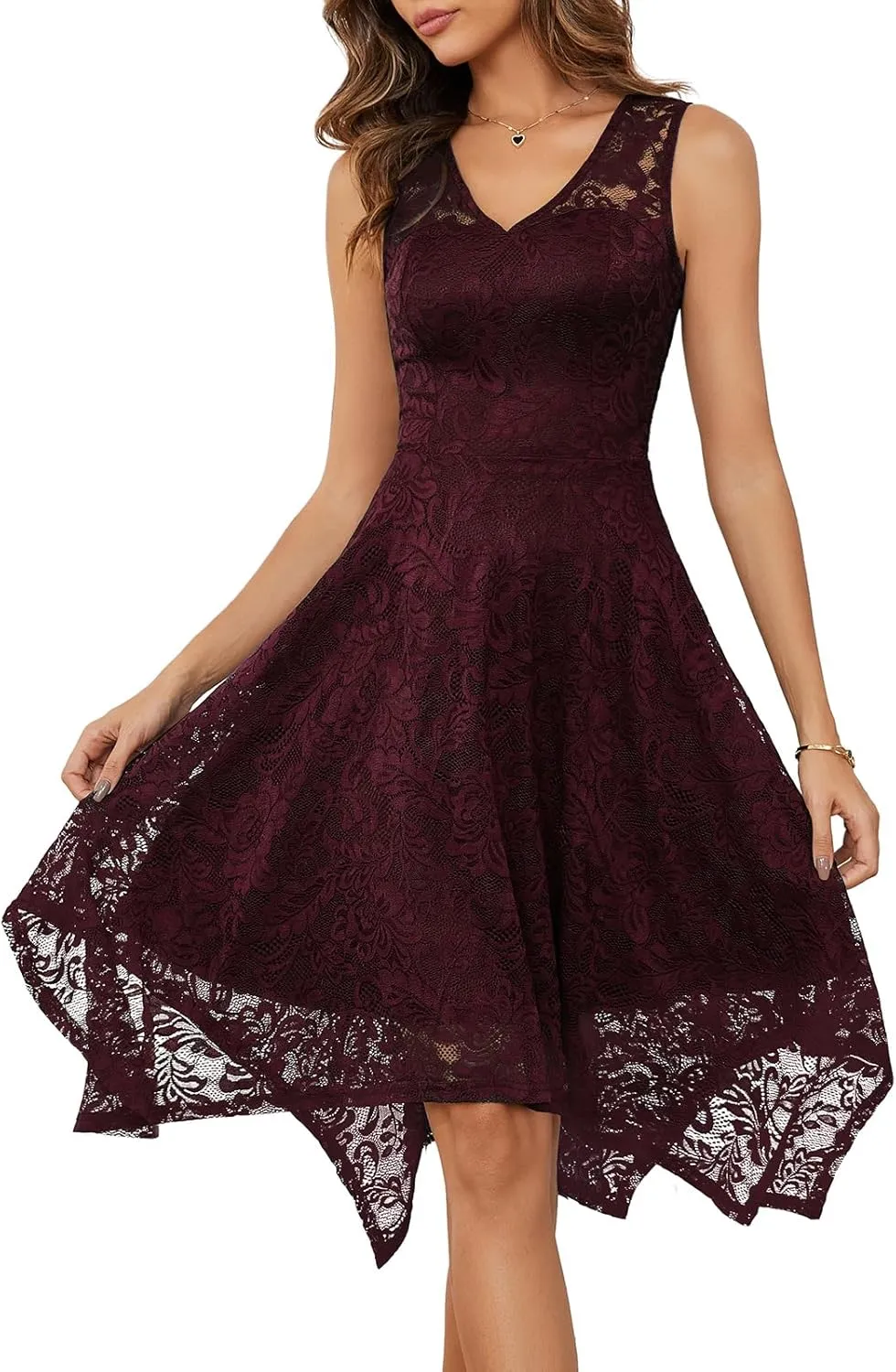 Meetjen Women's Cocktail Party Dresses 2025 Handkerchief Hem Lace Formal Wedding Guest Bridesmaid Fancy Prom Dress