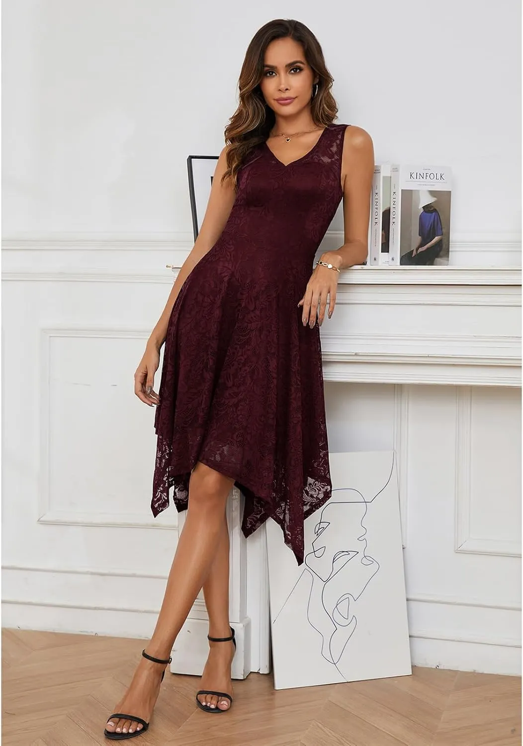 Meetjen Women's Cocktail Party Dresses 2025 Handkerchief Hem Lace Formal Wedding Guest Bridesmaid Fancy Prom Dress