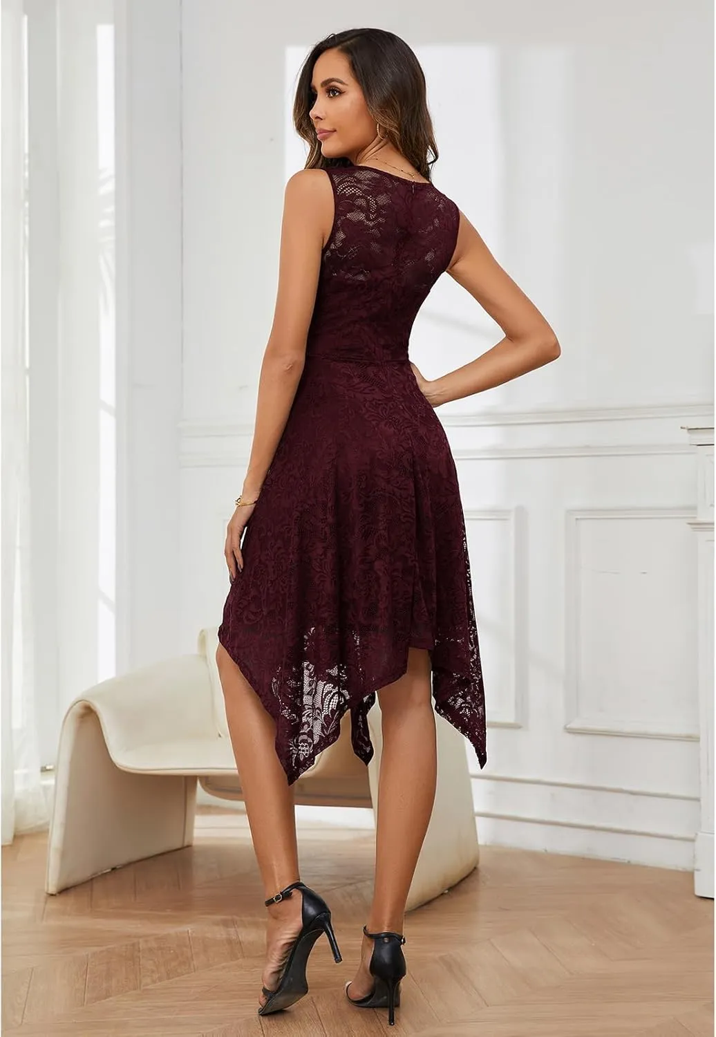 Meetjen Women's Cocktail Party Dresses 2025 Handkerchief Hem Lace Formal Wedding Guest Bridesmaid Fancy Prom Dress