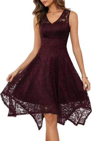 Meetjen Women's Cocktail Party Dresses 2025 Handkerchief Hem Lace Formal Wedding Guest Bridesmaid Fancy Prom Dress
