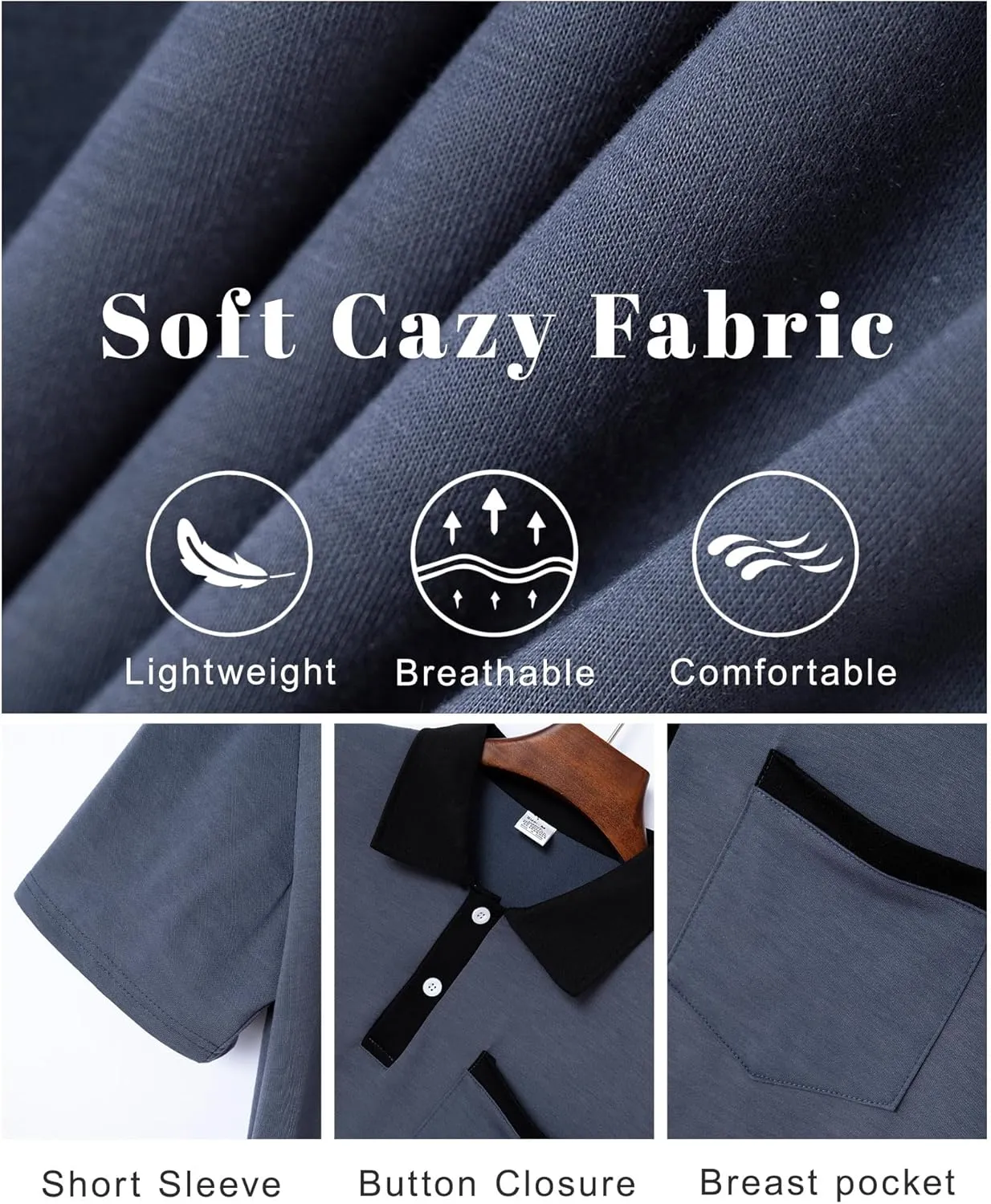 Mens Casual Polo Shirts Short Sleeve Button Golf Slim Fit Shirt with Pocket & Collar Spring Summer Stylish Tops
