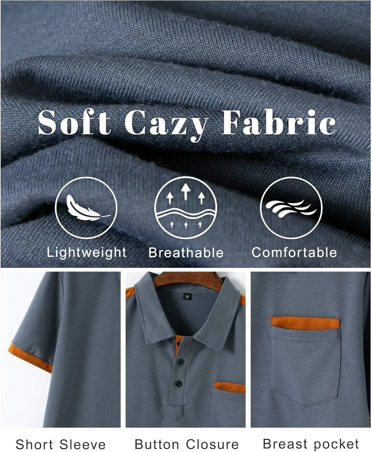 Mens Casual Polo Shirts Short Sleeve Button Golf Slim Fit Shirt with Pocket & Collar Spring Summer Stylish Tops