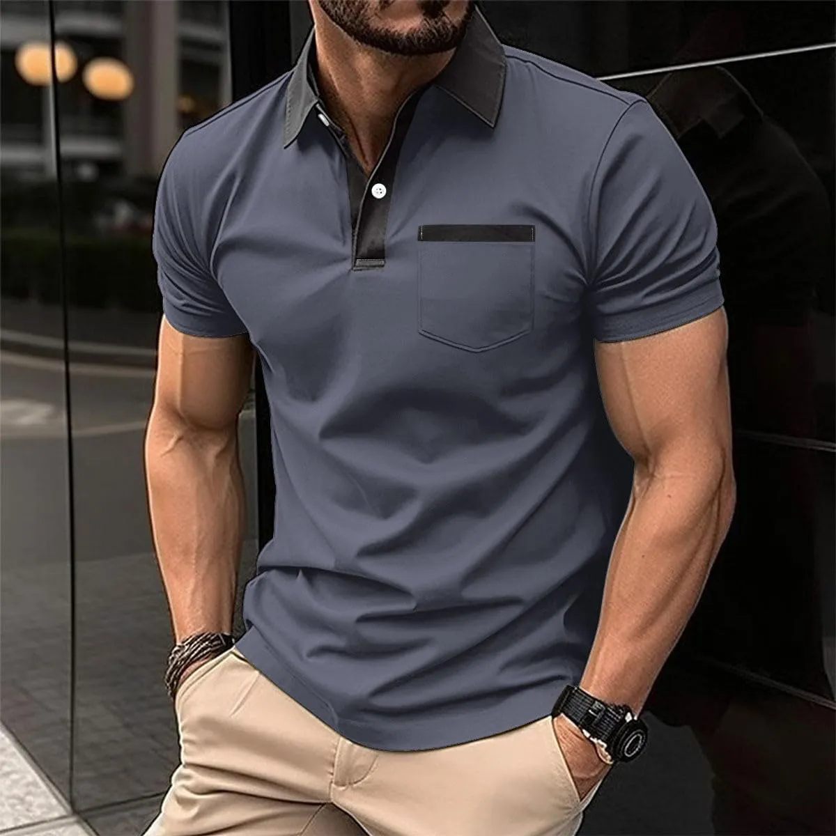 Mens Casual Polo Shirts Short Sleeve Button Golf Slim Fit Shirt with Pocket & Collar Spring Summer Stylish Tops